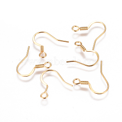 Vacuum Plating 304 Stainless Steel French Earring Hooks, Flat Earring Hooks, with Horizontal Loop, Golden, 15~18x15~18x1.5mm, Hole: 2mm, 22 Gauge, Pin: 0.6mm(STAS-I120-21-G)