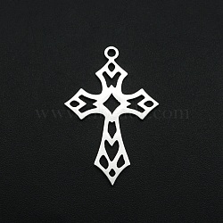 Non-Tarnish 201 Stainless Steel Pendants, Laser Cut, Hollow, Cross, Stainless Steel Color, 29.5x19x1mm, Hole: 1.6mm(STAS-R111-JA682)