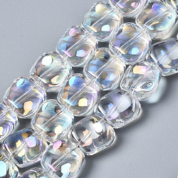Electroplate Glass Beads Strands, AB color, Square, Clear AB, 10.5x11x6mm, Hole: 1mm, about 60pcs/strand, 25.20 inch(64cm)(EGLA-N008-005-A01)