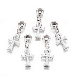 Antique Silver Plated Alloy European Dangle Charms, Large Hole Pendants, Ankh Cross, Antique Silver, 34.5mm, Hole: 4.5mm(MPDL-L028-05AS)