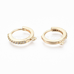 Brass Micro Pave Cubic Zirconia Huggie Hoop Earring Findings, with Horizontal Loop, Nickel Free, Ring, Clear, Real 18K Gold Plated, 16x15x2mm, Hole: 1mm, Pin: 0.9mm(X-KK-T063-013-NF)