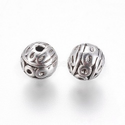 Tibetan Style Beads, Lead Free and Nickel Free, Round, Antique Silver Color, Size: about 8mm in diameter, hole: 1mm(X-PALLOY-ZN191-AS-FF)