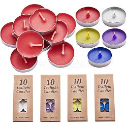 5 Boxes 5 Colors Flat Round Paraffin Candles, with Aluminum Smokeless Candles, with Holder, Decorations for Wedding, Birthday Party, Mixed Color, 35x9mm, 10pcs/box, 1box/color(DIY-SZ0002-35)