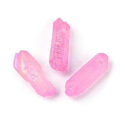 3Pcs Electroplated Natural Quartz Crystal Beads Strands, Dyed, Nuggets, Rainbow Plated, Pink, 20~39x5~12mm, Hole: 1~1.5mm(G-FS0001-53)