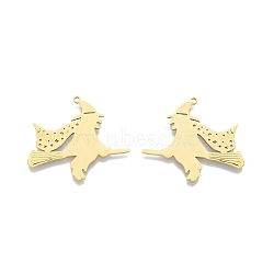 201 Stainless Steel Pendants, Witch, Real 18K Gold Plated, 31x35x1mm, Hole: 1.4mm(STAS-N090-LA903-2)