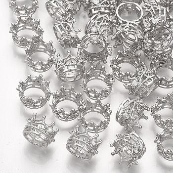 Brass Beads, with Cubic Zirconia, Large Hole Beads, Crown, Real Platinum Plated, 8x6mm, Hole: 6mm
