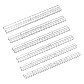 6Pcs 6 Styles Acrylic Zipper Guide Anti-overflow Tool, Glue Application Leak Proof Zip Sewing Ruler, Clear, 197x11.8~20.7x7.5~8mm, 1pc/style