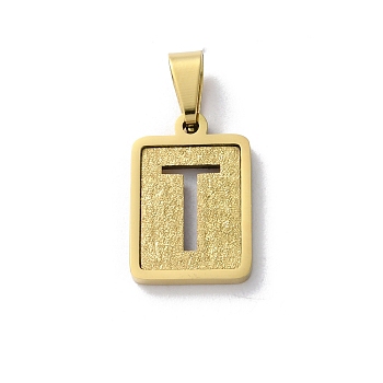 304 Stainless Steel Alphabet Pendants, Real 18K Gold Plated, Rectangle Charm, Letter T, 17.5x12x2mm, Hole: 7.5x3.5mm