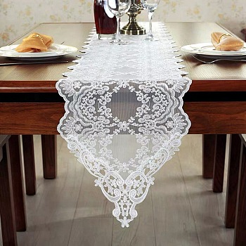 Polyester Table Runners, for Wedding Party Festival Home Tablecloths Decorations, Rectangle, White, 1500x300mm