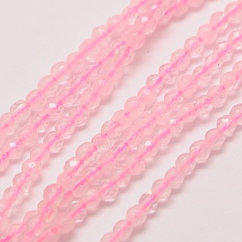 Natural Rose Quartz Beads Strands, Faceted Round, 3mm, Hole: 0.8mm, about 118~130pcs/strand, 15.4 inch