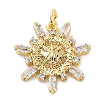 Rack Plating Brass Micro Pave Cubic Zirconia Pendants, Lead Free & Cadmium Free, Long-Lasting Plated, Snowflake with Pigeon, Golden, 17x17x2.5mm