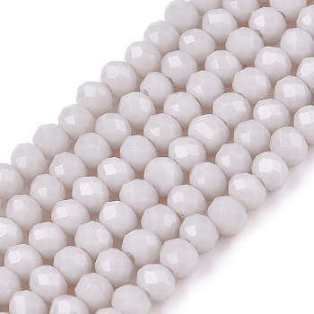 Opaque Solid Color Imitation Jade Glass Beads Strands, Faceted, Rondelle, Light Grey, 2.9~3.3x2mm, Hole: 0.8mm,  about 148~150pcs/strand, 39.5~40cm