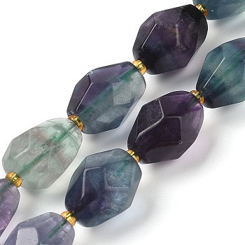 Natural Fluorite Beads Strands, Faceted, Oval, with Seed Beads, 12~16x10~14mm, Hole: 1mm, about 22~25pcs/strand, 15.16''~15.63''(38.5~39.7cm)