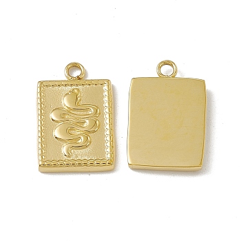 Vacuum Plating 201 Stainless Steel Pendants, Rectangle with Snake Charm, Real 18K Gold Plated, 16x10.5x2mm, Hole: 1.5mm