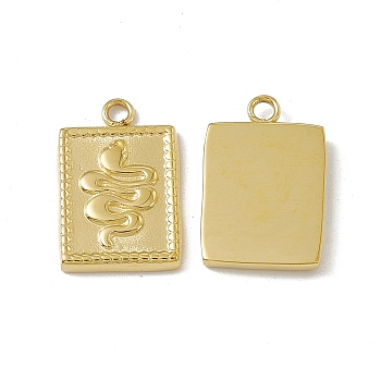 PVD Vacuum Plating 201 Stainless Steel Pendants, Rectangle with Snake Charm, Real 18K Gold Plated, 16x10.5x2mm, Hole: 1.5mm