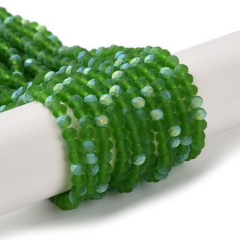 Imitation Jade Glass Beads Strands, Half AB Color Plated, Faceted, Frosted, Rondelle, Green, 3x2mm, Hole: 0.7mm, about 155pcs/strand, 15.75''(40cm)