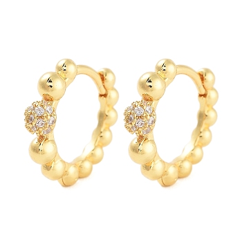 Rack Plating Round Brass Hoop Earrings, with Clear Cubic Zirconia, Cadmium Free & Lead Free, Long-Lasting Plated, Real 18K Gold Plated, 13.5x15x3.5mm