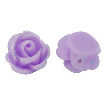 Rose Flower Opaque Resin Beads, Medium Purple, 9x7mm, Hole: 1mm