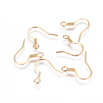 Vacuum Plating 304 Stainless Steel French Earring Hooks, Flat Earring Hooks, with Horizontal Loop, Golden, 15~18x15~18x1.5mm, Hole: 2mm, 22 Gauge, Pin: 0.6mm