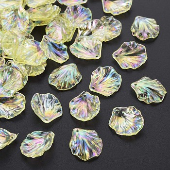 Transparent Acrylic Pendants, AB Color Plated, Leaf, Champagne Yellow, 19.5x17x4.5mm, Hole: 1.4mm, about 1720pcs/500g