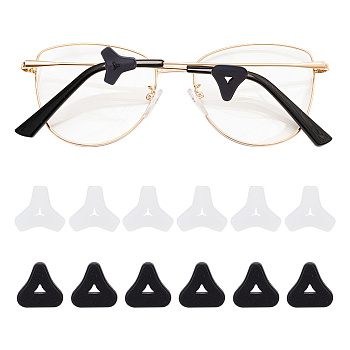 12 Pairs 6 Styles Silicone Eyeglasses Ear Grip, Anti Slip Holder, Triangle, Black and White, 12x13x4mm, Hole: 1~1.4x3mm, 2 Pairs/style