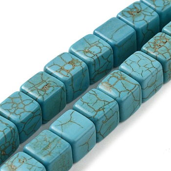 Synthetic Turquoise Beads Strands, Dyed, Cube, Cadet Blue, 9.5~10x9.5~10x9.5~10mm, Hole: 1.6mm, about 12 strands/1000g