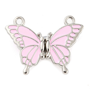 Alloy Magnetic Pendants, with Enamel, Butterfly, Pearl Pink, 22.5x30x7mm, Hole: 1.8mm