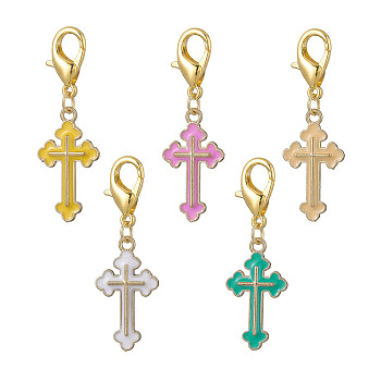 Alloy Enamel Pendant Decoration, with Zinc Alloy Lobster Claw Clasps, Cross, Mixed Color, 42mm