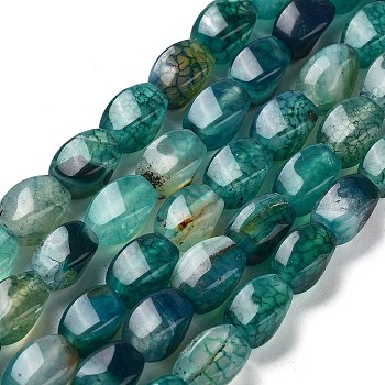 Natural Dragon Veins Agate Beads Strands, Dyed & Heated, Twist, Teal, 12x8x8mm, Hole: 1.2mm, about 33pcs/strand, 16.34''(41.5cm)