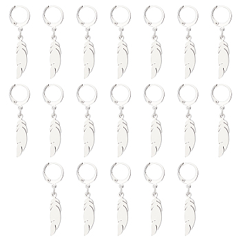 Unicraftale 20 Pairs Feather Dangle Leverback Earrings, Drop Earrings for Women, Stainless Steel Color, 40mm, Pin: 0.6x0.8mm