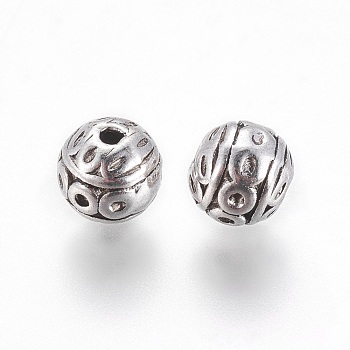 Tibetan Style Beads, Lead Free and Nickel Free, Round, Antique Silver Color, Size: about 8mm in diameter, hole: 1mm