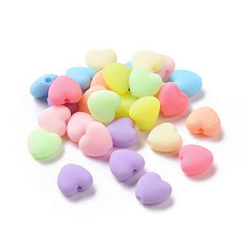 Rubberized Style Acrylic Beads, Heart, Mixed Color, 10x11x6mm, Hole: 1.8mm, 1190pcs/500g