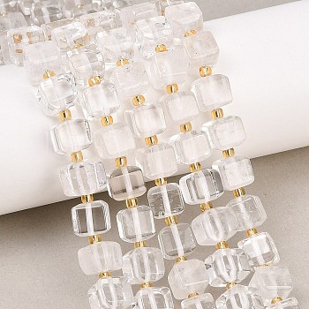 Natural Quartz Crystal Beads Strands, Rock Crystal Cube Beads, with Seed Beads, 8~8.5x8x7~8.5mm, Hole: 0.8mm, about 39~40pcs/strand, 15.35~15.83''(39~40.2cm)