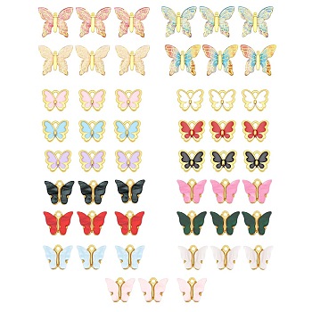 Pendant Sets, with Light Gold Plated Alloy Enamel Charms and Acrylic Pendants, Butterfly, Mixed Color, 10.5~34x13~39x2~5.5mm, Hole: 1.2~1.8mm, 51pcs/box