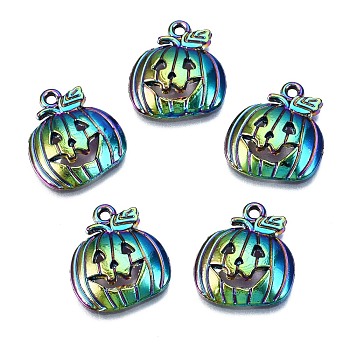 Alloy Pendants, Cadmium Free & Nickel Free & Lead Free, Halloween, Pumpkin, Rainbow Color, 18.5x16x3.5mm, Hole: 1.6mm