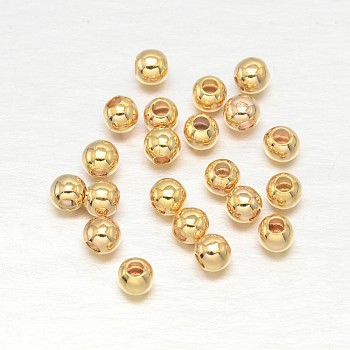 Real 18K Gold Plated Brass Round Spacer Beads, Lead Free & Cadmium Free & Nickel Free, 2.5mm, Hole: 0.5mm