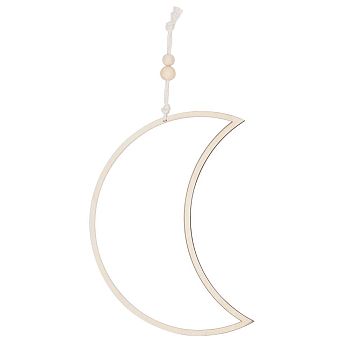 Moon Acrylic Mirror Wall Hanging Decoration, with Wool Wire and Wood Beads, for Home Living Room Bedroom Decoration, Antique White, 445mm