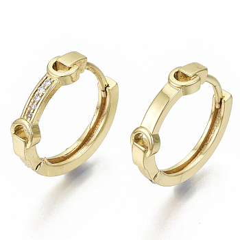 Brass Micro Pave Clear Cubic Zirconia Huggie Hoop Earrings, Nickel Free, Ring, Real 18K Gold Plated, 18x4mm, Pin: 1x1.5mm