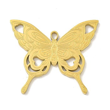 304 Stainless Steel Pendants, Laser Cut, Butterfly Charm, Real 18K Gold Plated, 23x28x1.5mm, Hole: 2x1.5mm