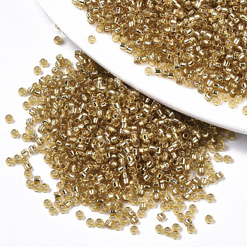 Glass Seed Beads, Fit for Machine Eembroidery, Silver Lined, Round, Goldenrod, 11/0, 2x1.5mm, Hole: 1mm, about 30000pcs/bag