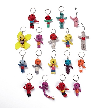 Cotton Thread Keychain, with Iron Key Rings & Ball Chains, Human, Mixed Color, 8.7~13.5cm