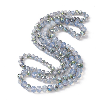 Electroplate Transparent Glass Beads Strands, Imitation Jade Beads, Half Green Plated, Faceted, Rondelle, Lavender, 6x5mm, Hole: 1mm, about 85~88pcs/strand, 16.1~16.5 inch(41~42cm)