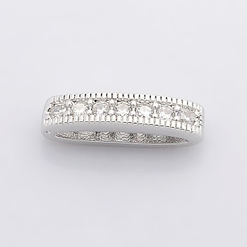 Oval Brass Micro Pave Cubic Zirconia Multi-Strand Links, Lead Free & Nickel Free & Cadmium Free, Platinum, 17x4x4mm, Hole: 2mm