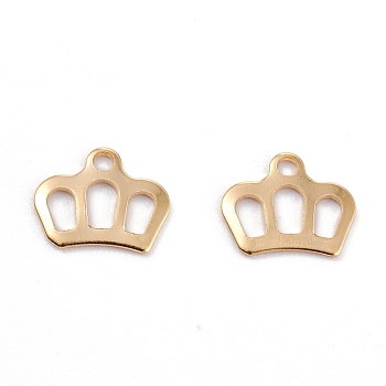 201 Stainless Steel Charms, Laser Cut, Hollow, Crown, Real 18k Gold Plated, 8x10x0.8mm, Hole: 1.4mm
