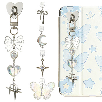 5Pcs PVC Mobile Dustproof Plugs & Iron Cell Phone Holder Stand, with Alloy Enamel & Acrylic Pendants, Mixed Color, 38~138mm