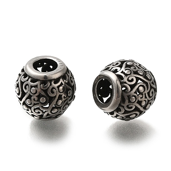 304 Stainless Steel European Beads, Large Hole Beads, Rondelle, Antique Silver, 10x9.5mm, Hole: 4mm