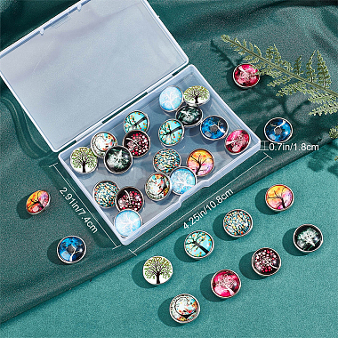 30pcs 10 color Platinum Plated Brass Glass Flat Round with Tree Jewelry Snap Buttons(SNAP-SC0001-01-NR)-7