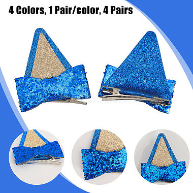 4 Pairs 4 Colors Glitter Bowknot Cat Ear Cloth Alligator Hair Clips(PHAR-CA0001-004)-3