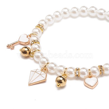 Pulsera elástica con cuentas de perlas de imitación de plástico abs con amuletos de esmalte de aleación para niños(BJEW-JB08524-03)-4