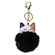 Imitation Rex Rabbit Fur Ball & PU Leather Cat Pendant Keychain(KEYC-K018-05KCG-04)-1